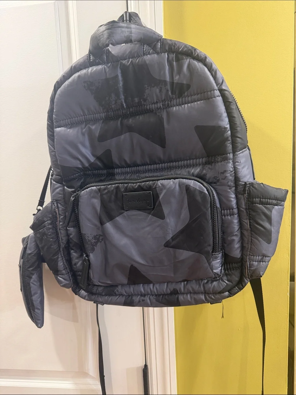 Star-Print Puffer Backpack in Dark Gray